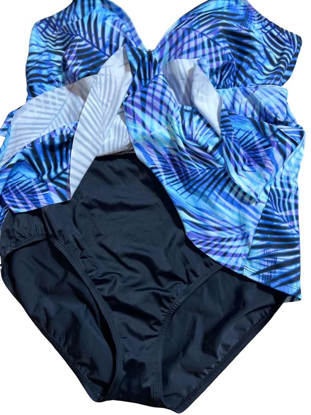 Swim Solutions women’s Triple Tier One Piece Swimsuit Blue Palm Print Size 18 - Picture 7 of 12